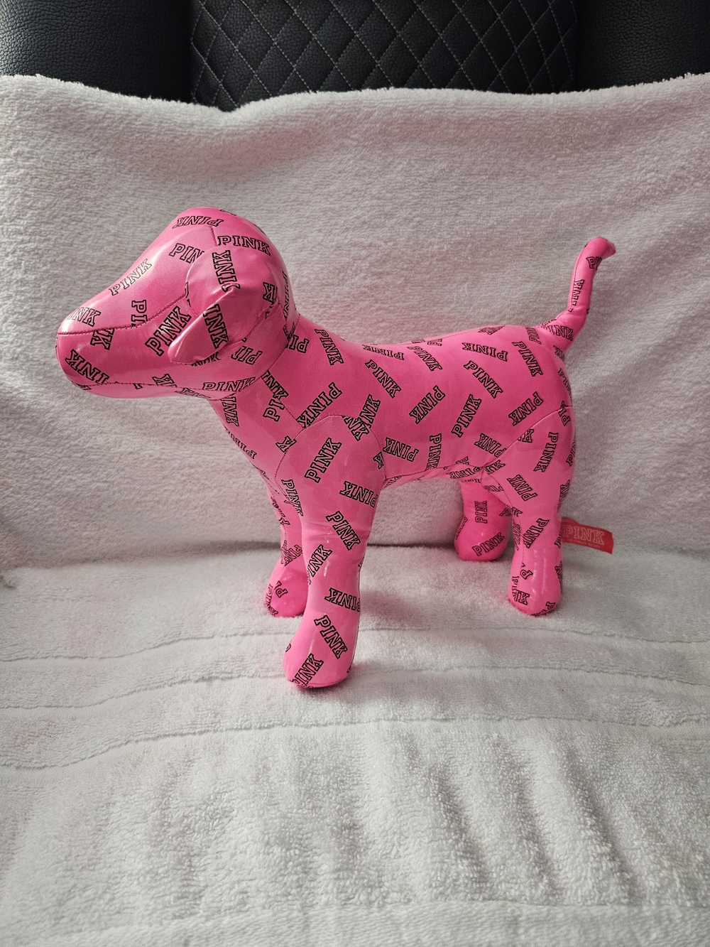 Victoria's Secret PINK Large Dog Plush 2015 Hot Pink Black Graffiti Logo 10"